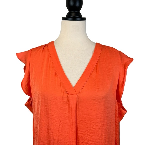 Jones New York Orange Blouse Flutter Sleeve V-Neck, Size XL - Picture 3 of 10
